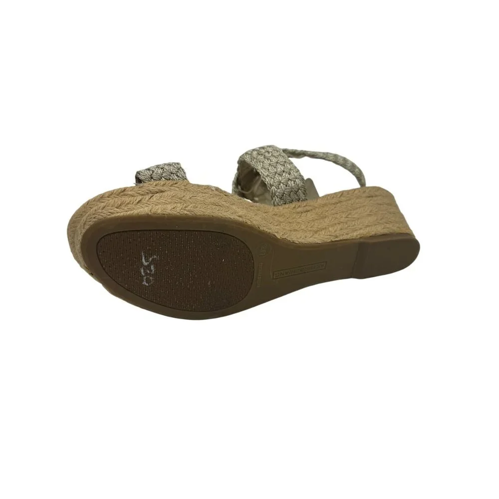 Arturo Chiang Beige Gold Woven Strap Espadrille Wedge Sandals Size 8.5